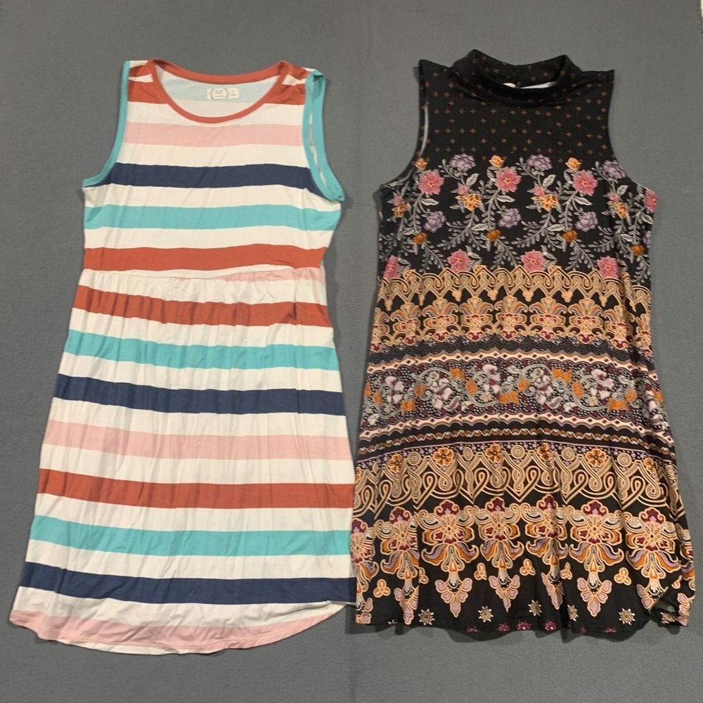Maurices Womens Medium Dress Lot of 2 Striped Babydoll Floral Mock Neck Boho M